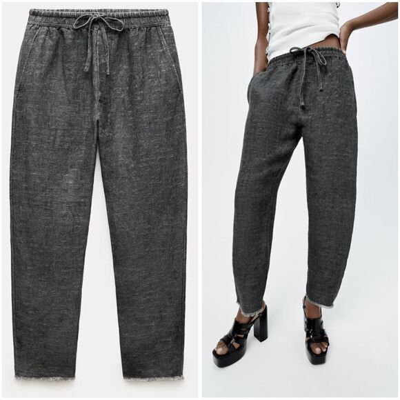 ZARA ZW COLLECTION LINEN BLEND JOGGER PANTS - Picture 1 of 12
